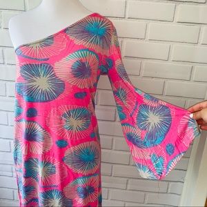 Josh Brody One Sleeve Off the Shoulder Pink Dress